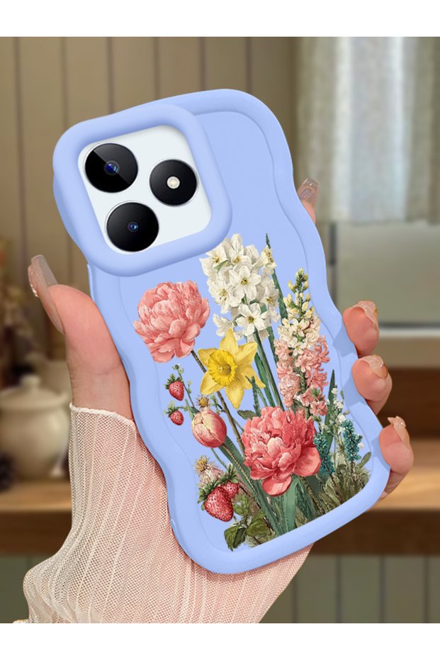 حافظة متوافقة مع هاتف Realme C53، حافظة حماية للكاميرا من السيليكون الأزرق، حافظة هاتف بنمط زهور