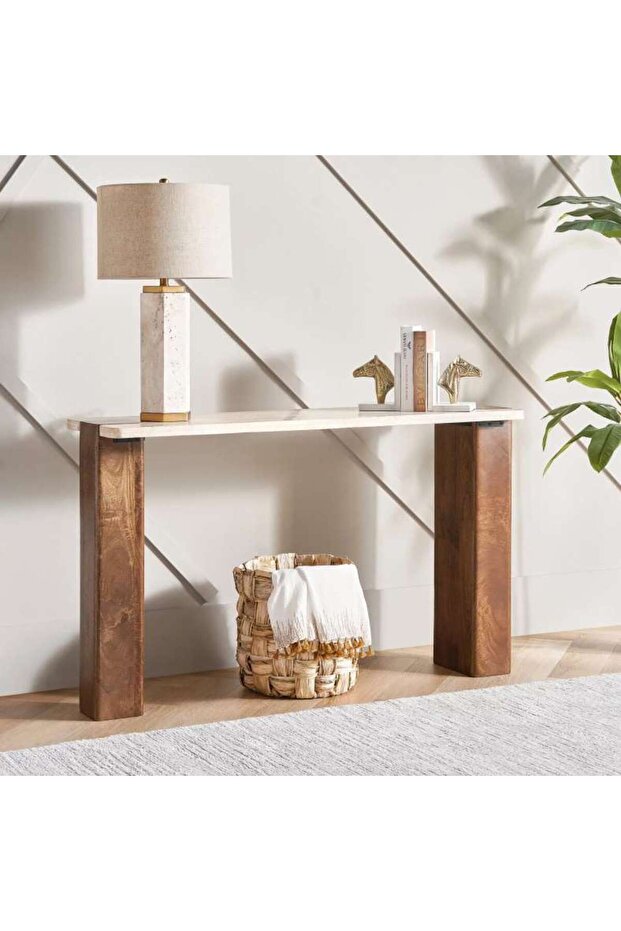 CAMILIA CONSOLE TABLE TRAVERTINE - WHITE & BROWN
