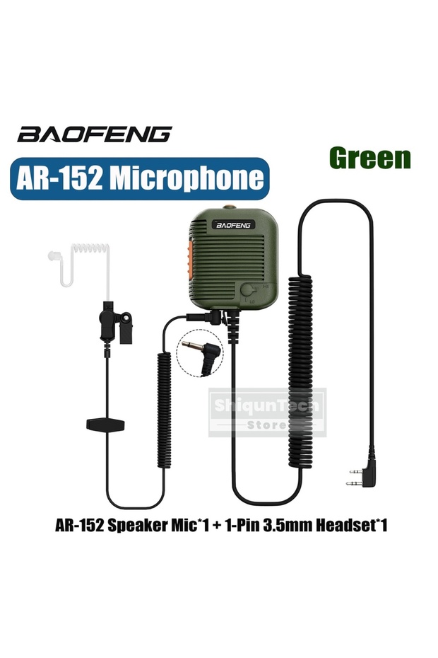 ميكروفون سماعة رأس BAOFENG Green-1، ميكروفون تكتيكي AR-152 قابل لتعديل مستوى الصوت من Baofeng