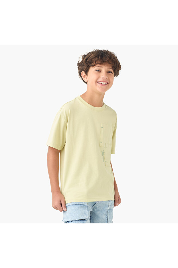 Crew Neck Short Sleeves T-shirt with Palm Tree Print