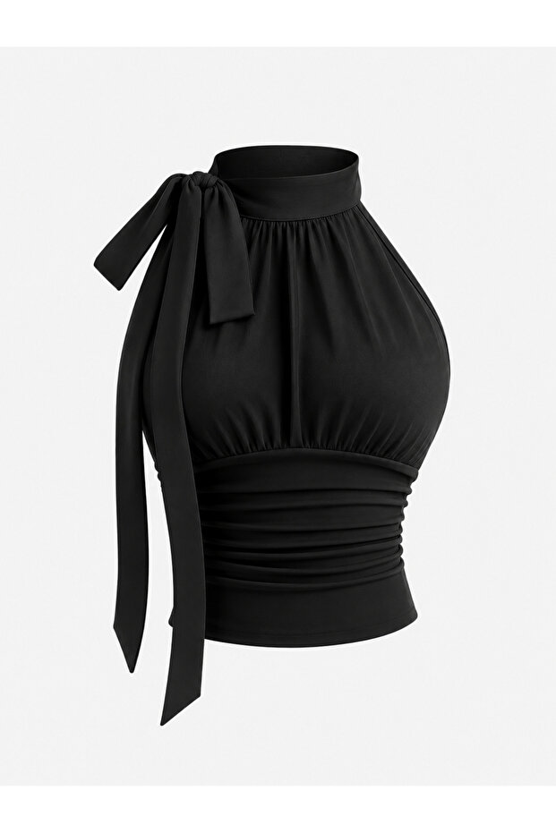 Black Halter-Neck Detailed Blouse