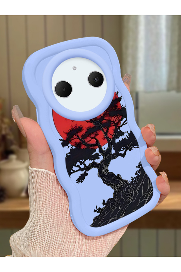 Redmi A3 Pro Compatible Case Camera Protector Blue Silicone Couple Phone Case Tree Pattern