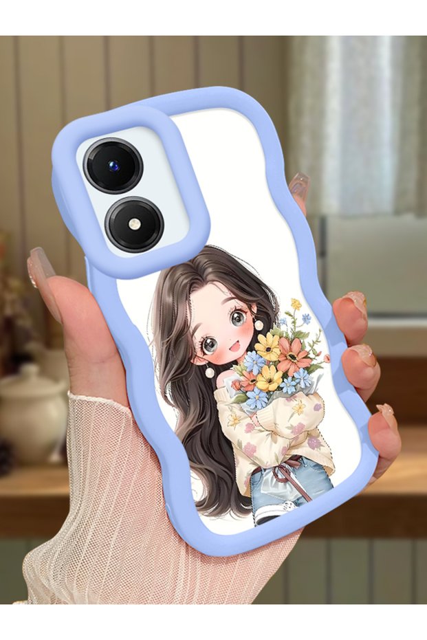 Vivo Y02S Compatible Case Camera Protector Blue Silicone Couple Phone Case Girl Pattern