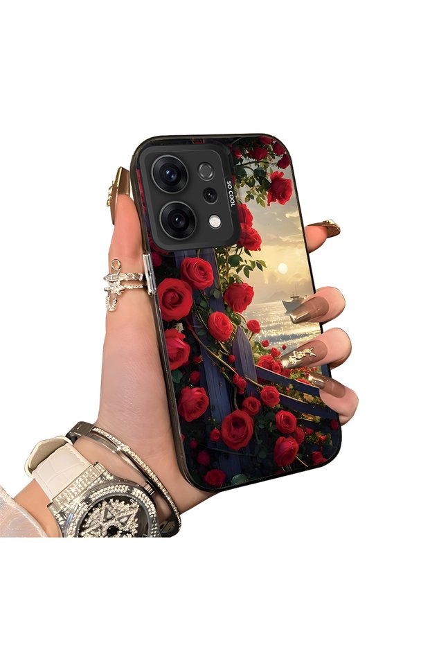 Oppo Reno 14F 5g Compatible Silicone Edge Hard Back Case Couple Phone Case with Floral Pattern