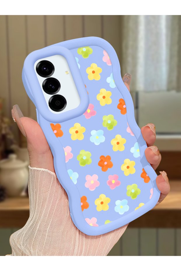 Samsung Galaxy A56 Compatible Case Camera Protector Blue Silicone Couple Phone Case Floral Pattern
