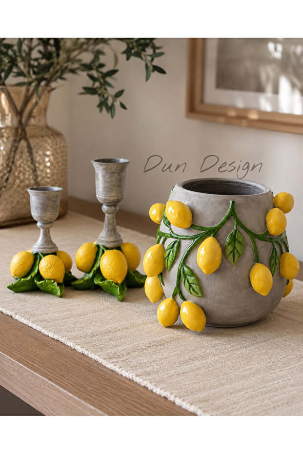 Limonlu vazo ve şamdan takım