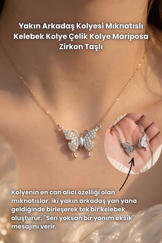 Close Friend Necklace Magnetic Butterfly Necklace Steel Necklace Mariposa with Zircon Stone