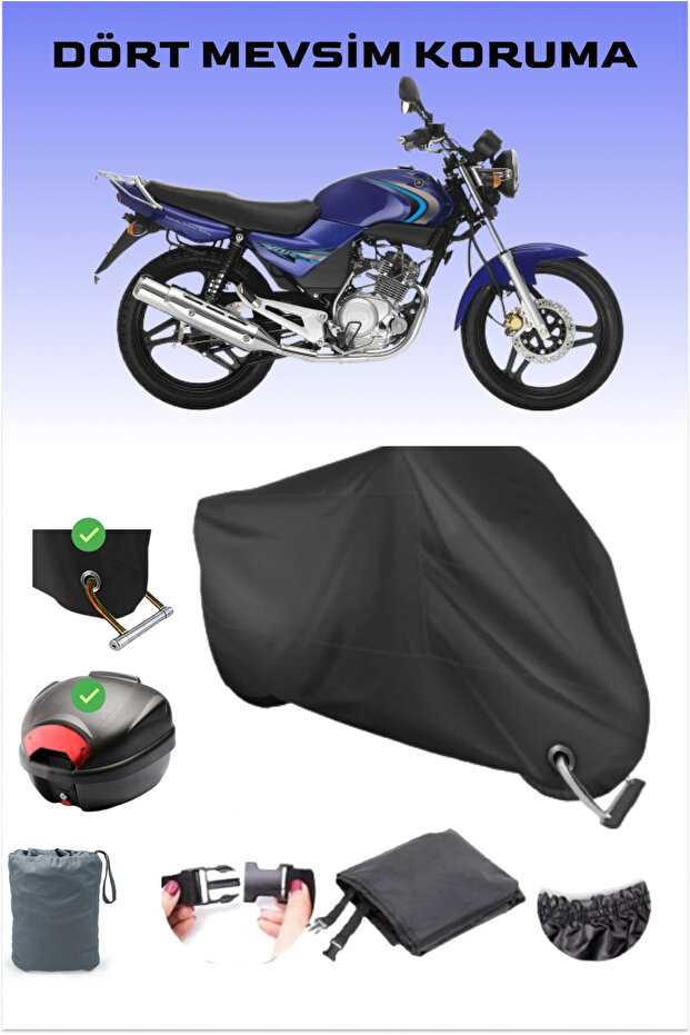 Black Topcase and Lock Compatible Water Dust Proof Yamaha Ybr 125 Motorcycle Tarpaulin