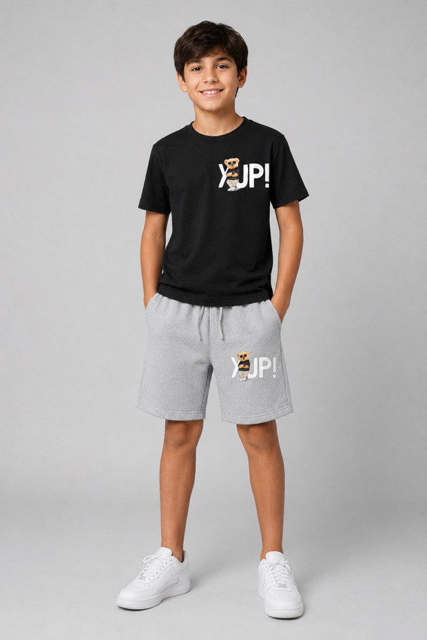 Bear Printed Children's Summer Quality T-Shirt and Capri Set