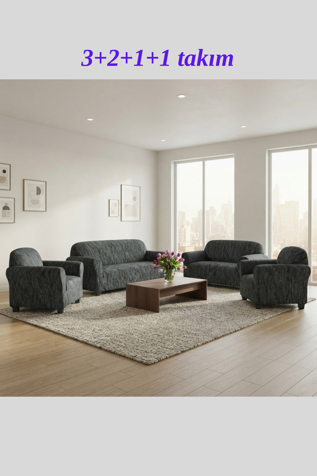 Jacquard Bark Pattern (Stick) 3+2+1+1 Seat, Sofa, Sofa Bed Cover, Stretch, Flexible, Elastic, Sofa Cover Set