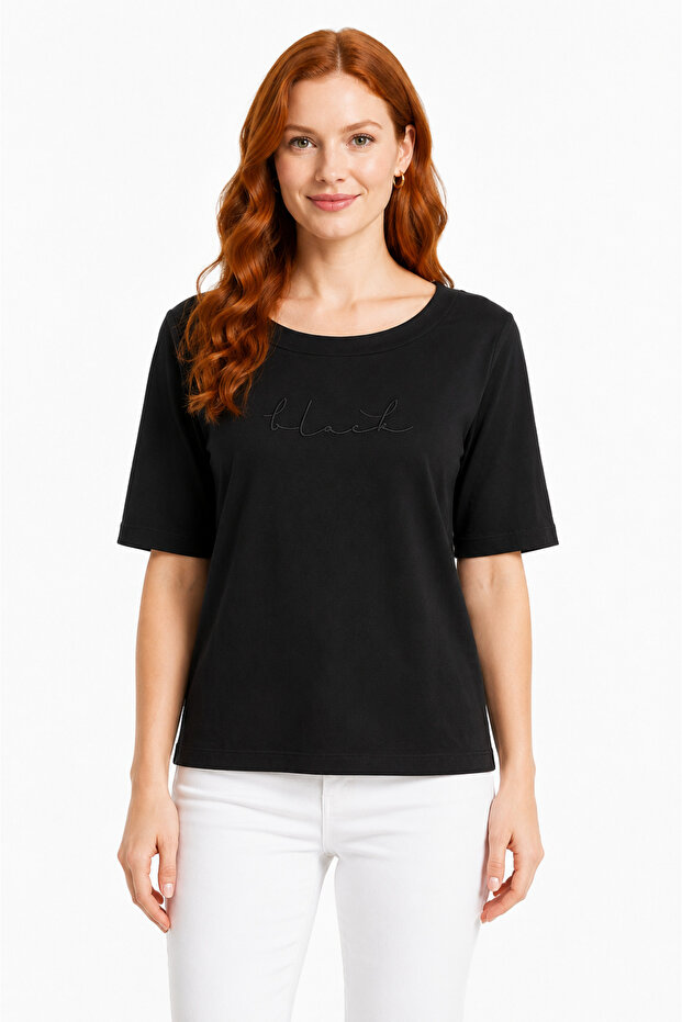 Women's Black Half Sleeve Relaxed Fit T-Shirt