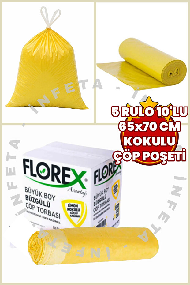 5 Rolls of 10 Pieces 65X70 cm Lemon Scented Garbage Bags with Drawstrings 50 Pieces Large Size Garbage Bags with Drawstrings