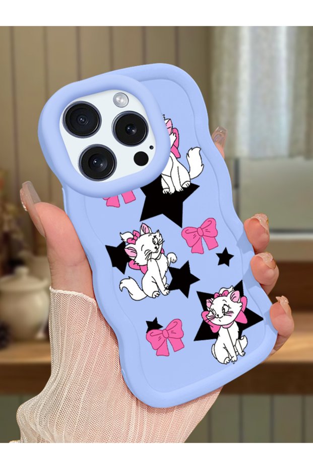 iPhone 15 Pro Max Compatible Case Camera Protector Blue Silicone Couple Phone Case Character Pattern