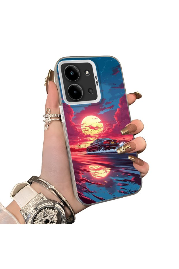 Redmi 15C 5g Compatible Silicone Edge Hard Back Case Couple Phone Case Sunset Patterned