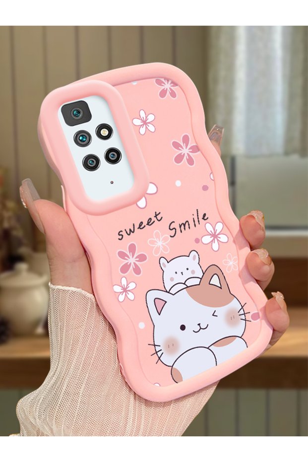 Redmi 10 2022 Compatible Case Camera Protector Pink Silicone Couple Phone Case Cat Pattern
