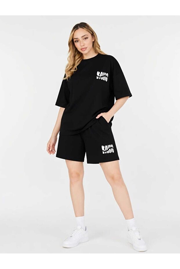 Women's Kaira Studio Printed 100% Cotton Oversize Shorts 2-Piece Set Casual Short Sleeve Set