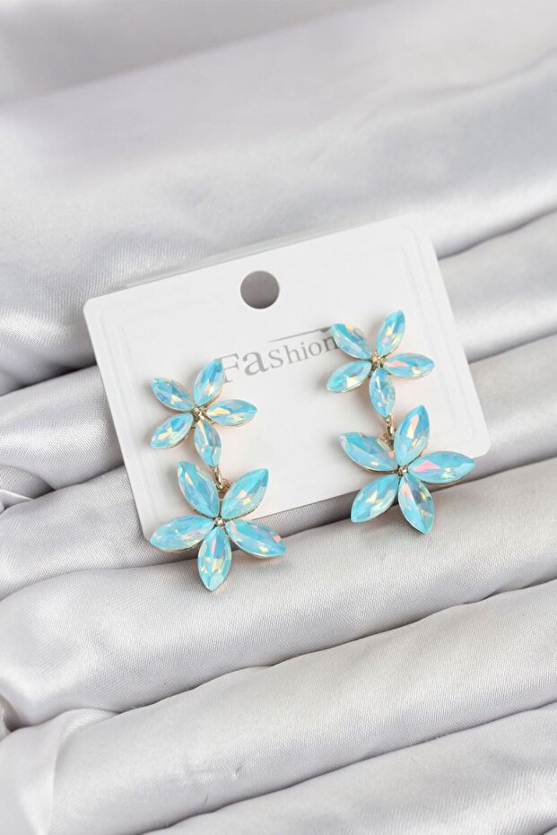 Ice Blue Crystal Flower Earrings