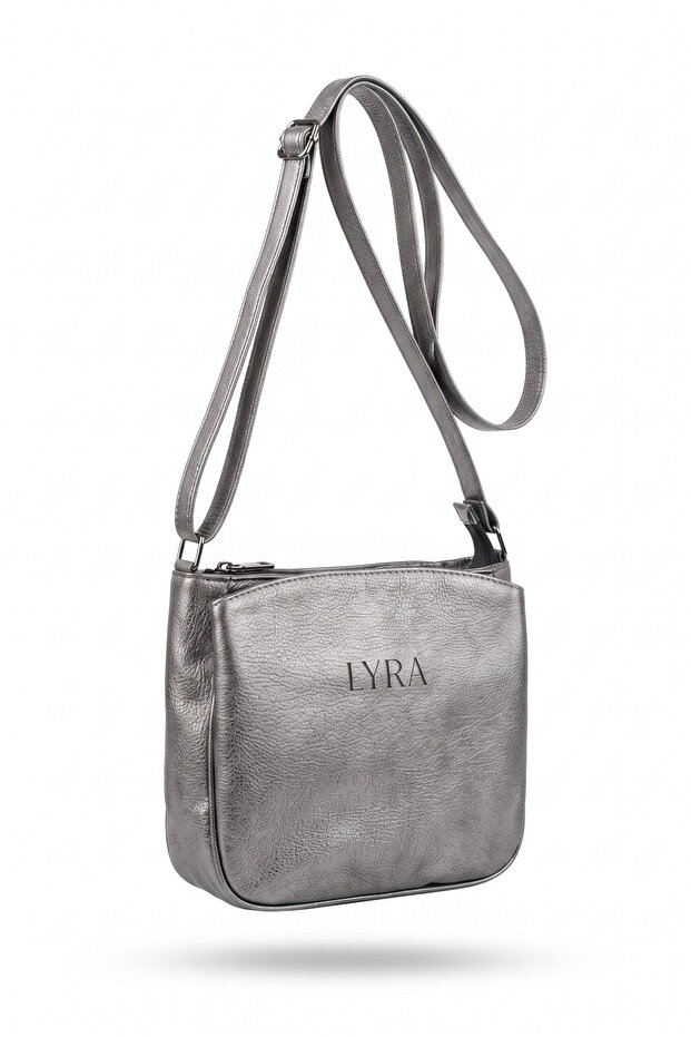 Lyra Metallic Gray 3-Compartment Long Strap Women's Shoulder Bag