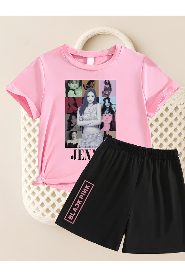 Jisoo from Blackpink K-Pop Printed Cotton Short Sleeves Children's Tshirt-Shorts Two-Piece Set