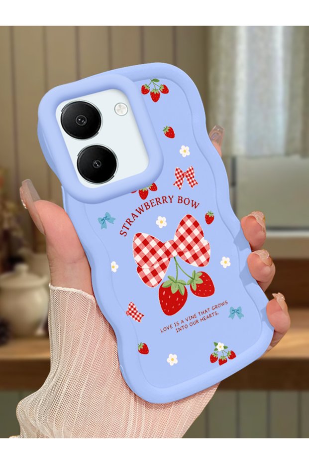 Vivo Y27S Compatible Case Camera Protector Blue Silicone Couple Phone Case Strawberry Pattern