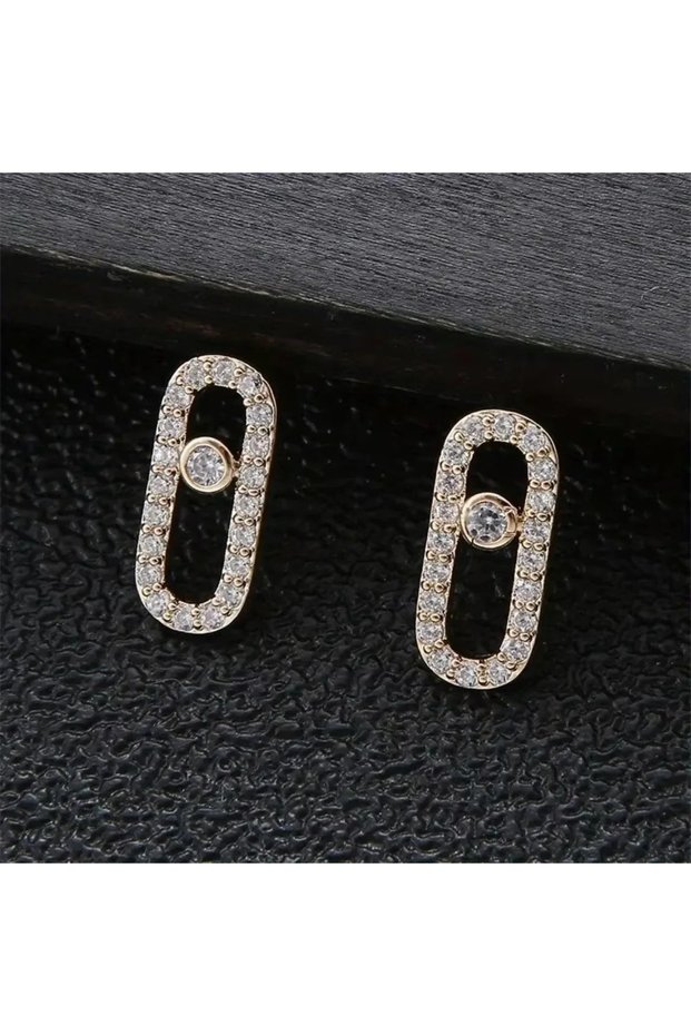 golden Women Paper Clip Cubic Zirconia Earrings Exquisite Oval Dangle Pendant Earrings Trendy Fashio