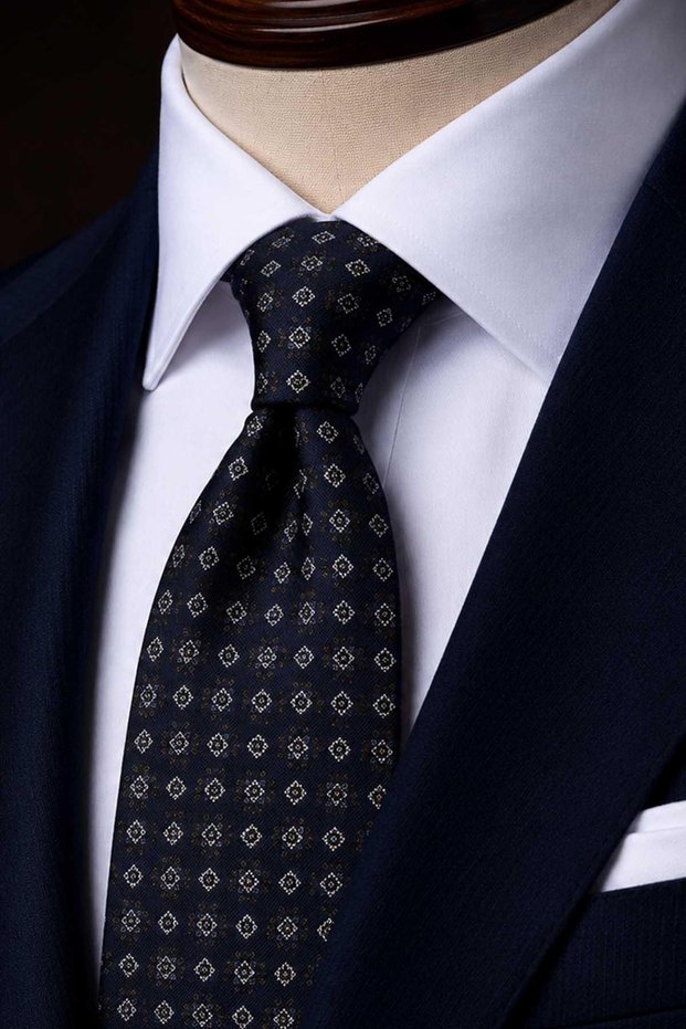 Navy Blue Small Pattern Italian Silk Tie İk2491