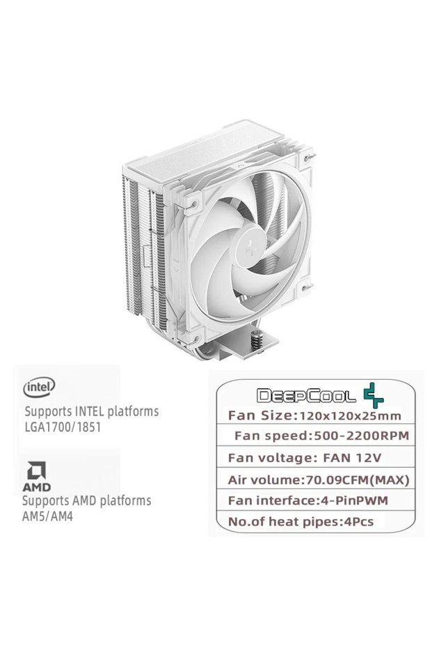 AS SHOW AS SHOW AG400 G2 WH DEEPCOOL AG400 4 Heat Pipe CPU Air-Cooled Cooler 12cm Fan 4Pin PWM TDP 2