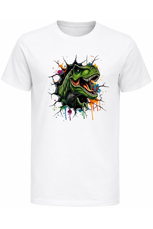 Broken Wall Effect Dinosaur Printed Children's T-Shirt