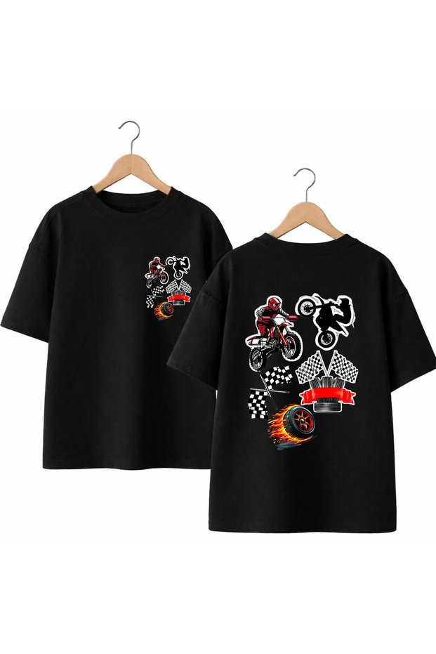 Cros Teker Back and Front Chest Printed 100% Cotton Oversize Loose Regular Fit Crew Neck T-Shirt