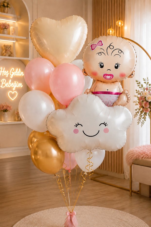 Baby Girl Foil Balloon Set with Cloud and Heart Foil Balloons Baby Shower Hospital Room Birthday Decoration Set with 10 Balloons
