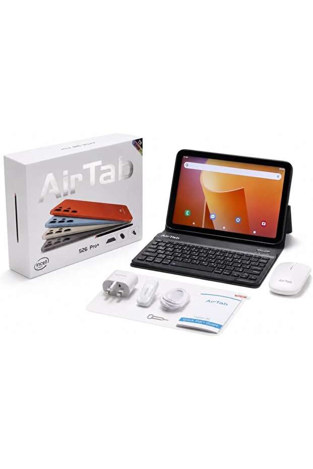 AirTab S26 Pro+ 10.1 Inch Android 15 Tablet PC with Wireless Keyboard Mouse Bluetooth Headset 24GB RAM 1TB Storage 10000mAh Battery Dual Camera WiFi Arabic Keyboard Bundle (Orange)