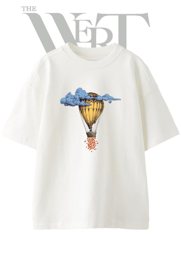 Hot Air Balloon_1 Design Printed Unisex White Oversize T-Shirt