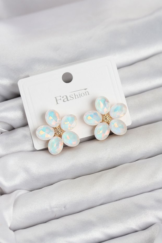 White Color Crystal Stone Flower Model Women's Earrings - Ebj260725W44268
