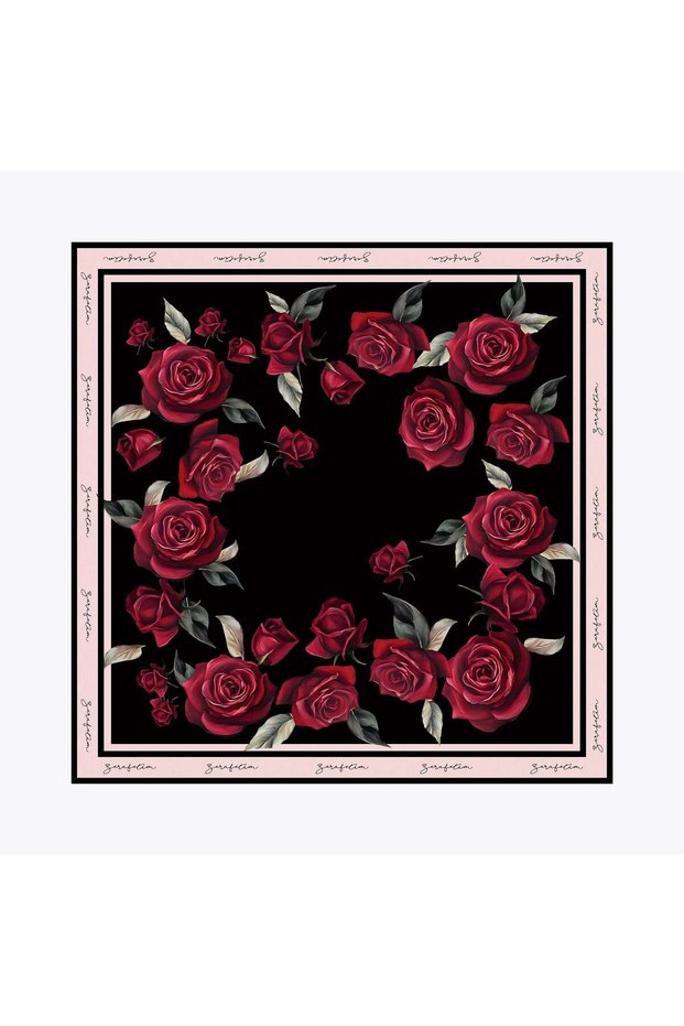 Rosalia Pattern Tivil Silk Scarf Black