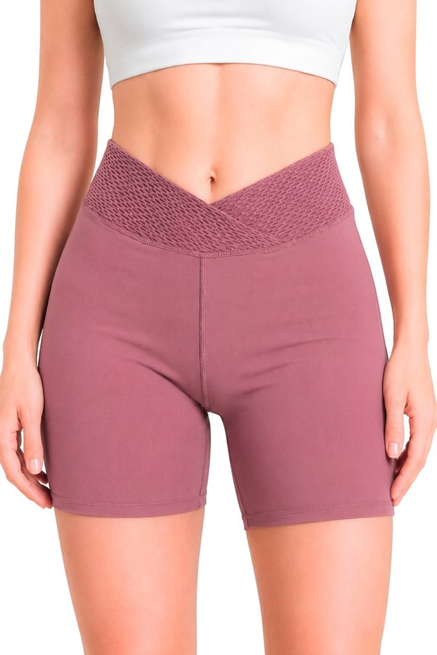 Women's High Waist Cycling Shorts – Double-Breasted Waist Detail, Stretchy Sports Shorts Leggings (Dried Rose)