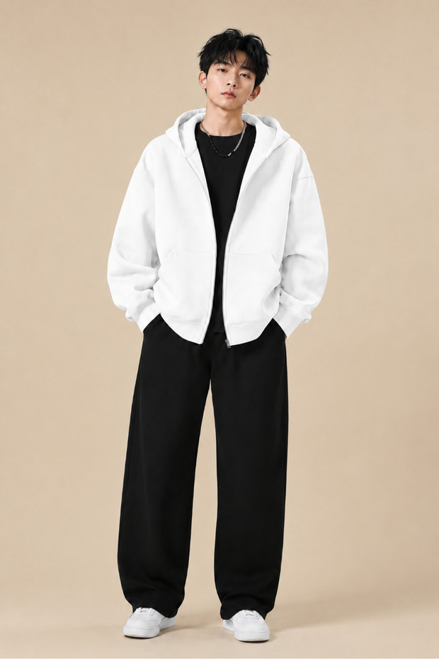 Patternless Sweatshirt Zippered Cardigan - Black Oversize Pocket Winter Hoodie