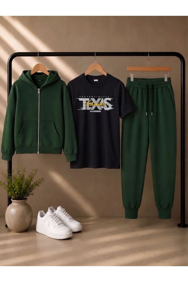 Armikids 3-Piece Unisex Set Printed Hooded Jacket and Long-Short Sleeve T-Shirt