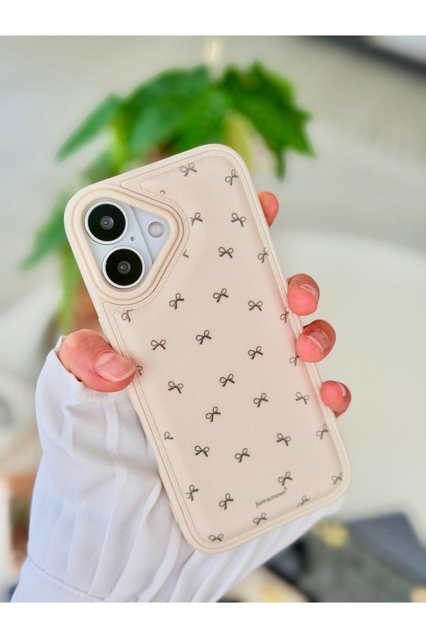 iPhone 16 Compatible Printed Leather Bow Design Flexible Protective Silicone Case