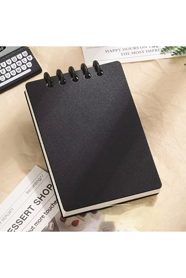 a7-Black 80 Sheets Binder A7 Loose-Leaf Notebook Horizontal Line Inner Page Style Note Set Stationer