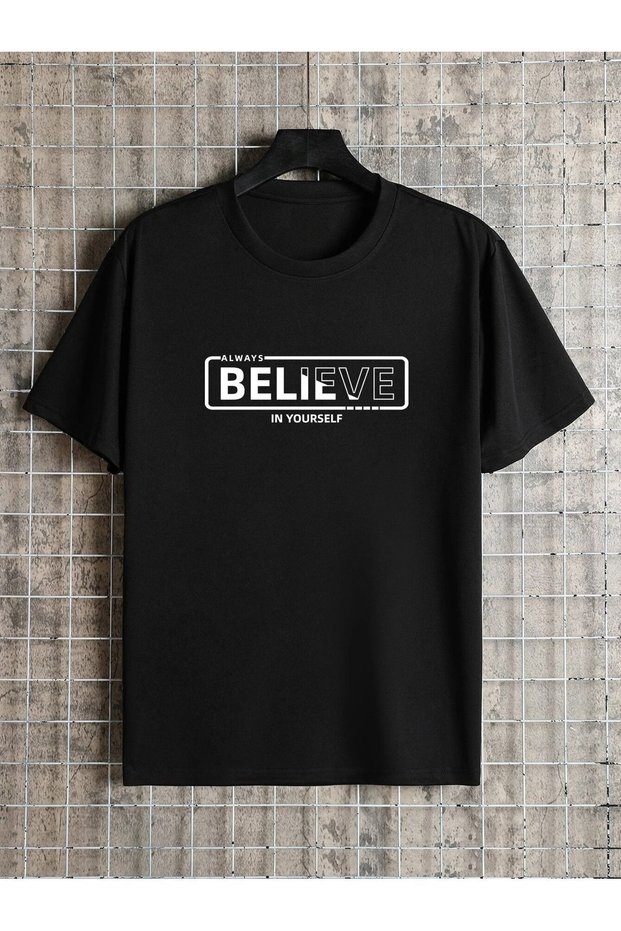 Unisex Black Believe Printed Oversize T-Shirt