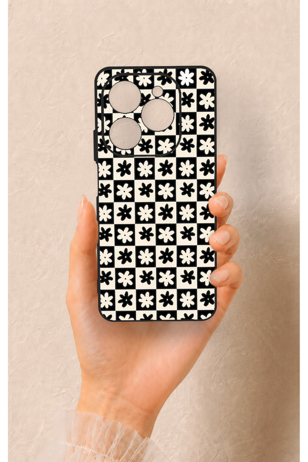 Tecno Spark 20 Pro Compatible Flower Motif Checkered Pattern Silicone Case