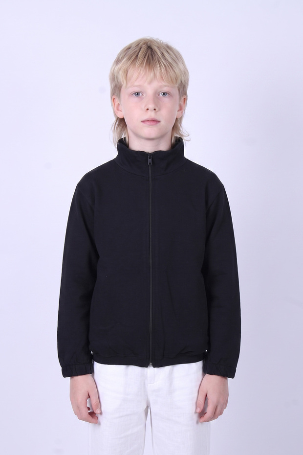 Boy's Basic Sweatshirt with Stand Collar and Zipper
