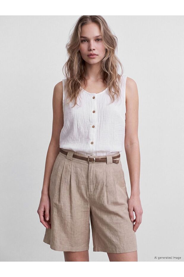 Lcw Vision White Crew Neck Textured Blouse