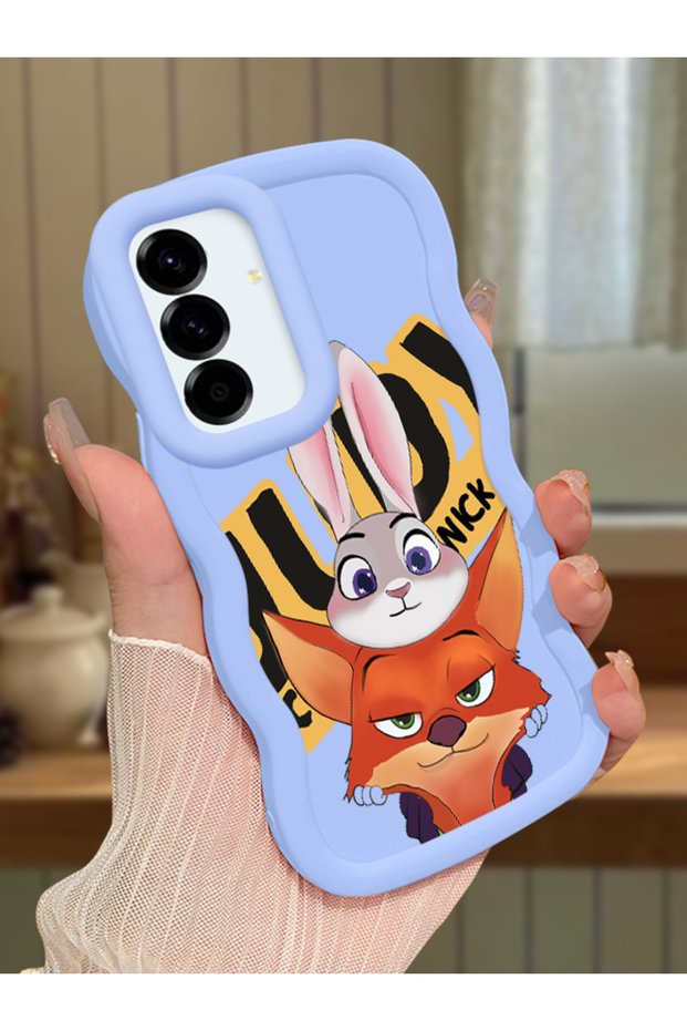 Samsung Galaxy A56 Compatible Case Camera Protector Blue Silicone Couple Phone Case Rabbit Pattern