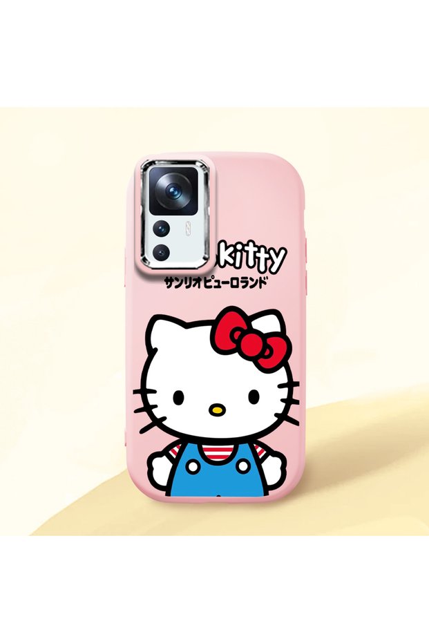 Mi 12t Compatible Case Camera Protector Pink Silicone Couple Phone Case with Kitty Pattern