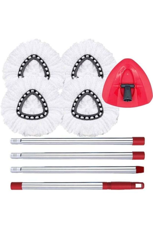 Includes 4 replacement mop heads, 30 to 58-inch mop handles, and 1 mop base (white (single-slot system)) for the O Cedar EasyWring microfiber mop.