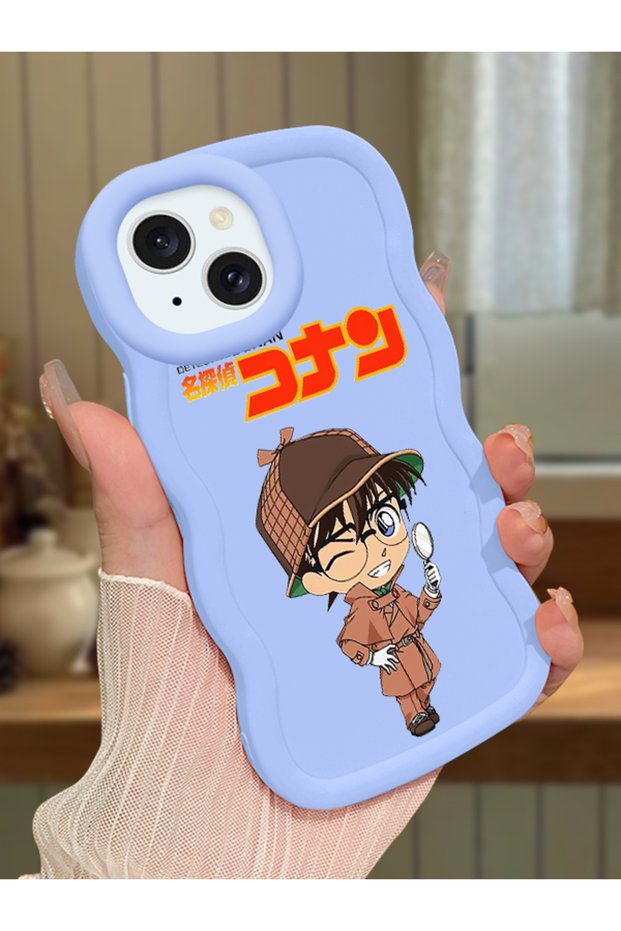 iPhone 14 Compatible Case Camera Protector Blue Silicone Couple Phone Case Conan Pattern