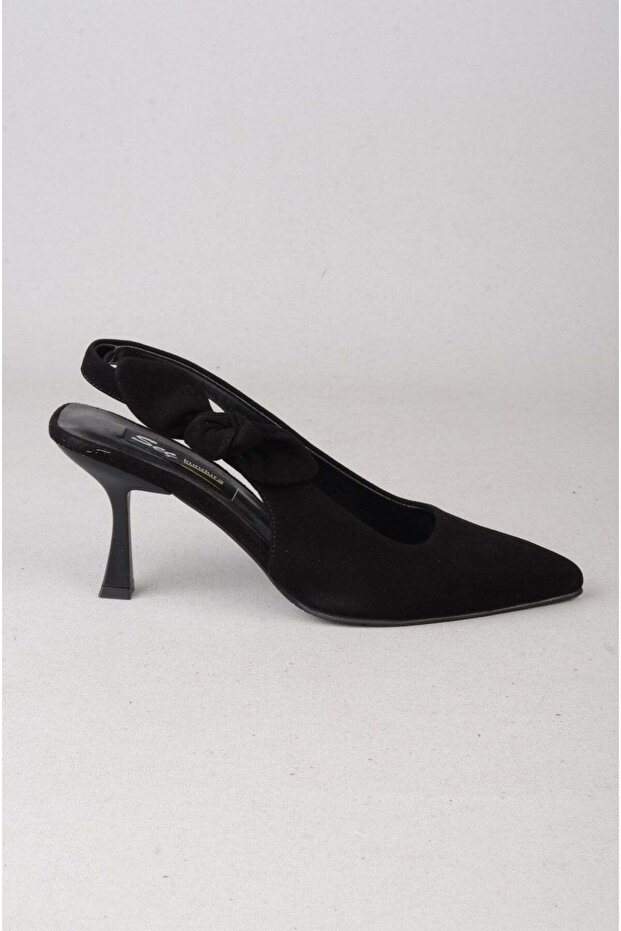 Seç V01 Genuine Leather Heelled Shoes (Heel Height: 8 cm) Black Suede