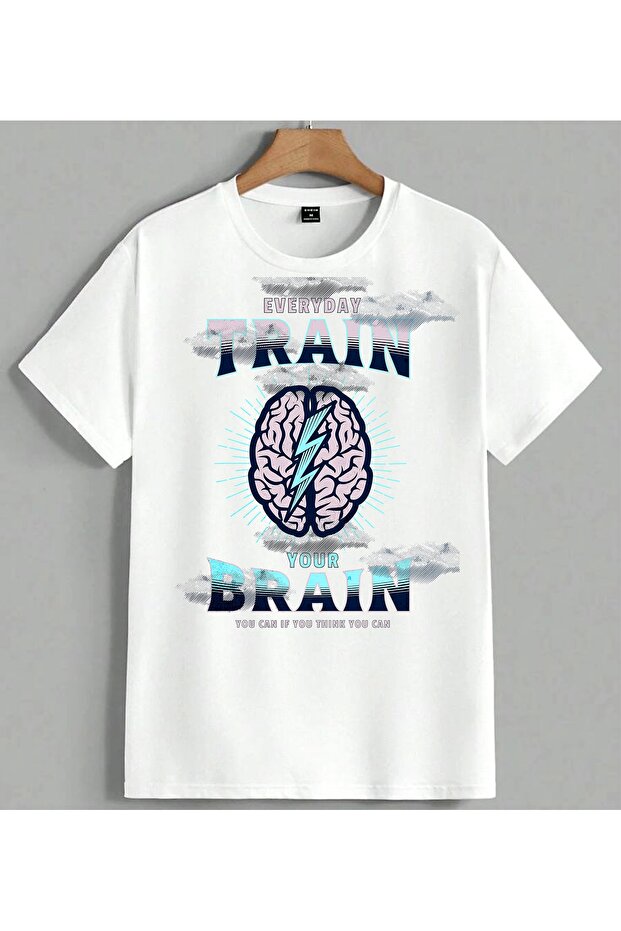 Everyday Train Brain Printed Unisex Oversize T-Shirt White