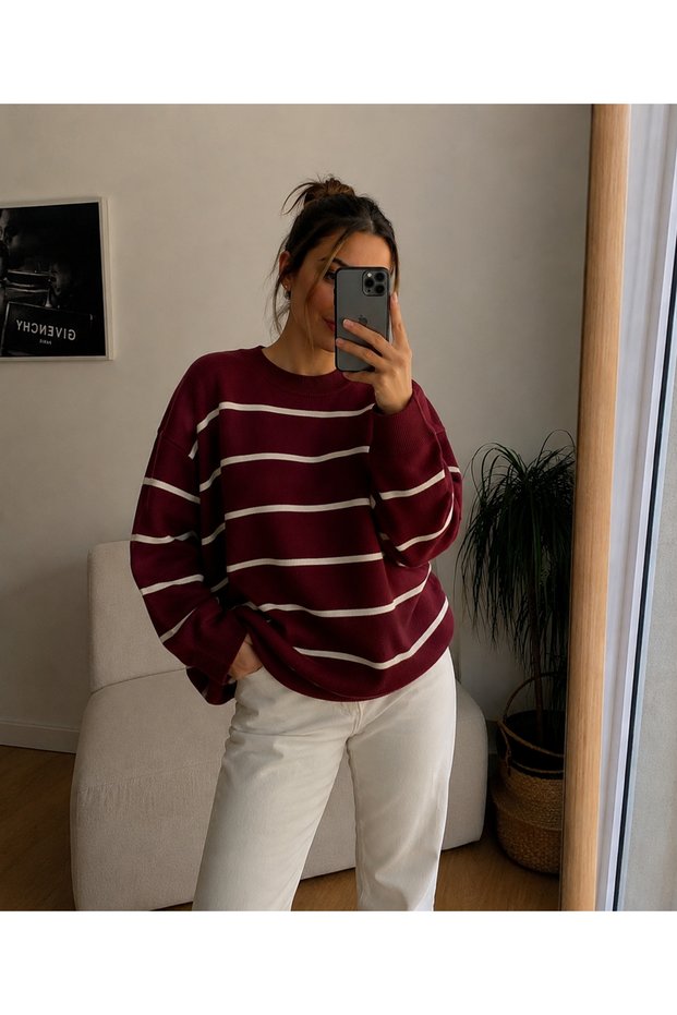 Women's Loose Striped Knitwear Sweater Oversize Modern and Stylish Winter